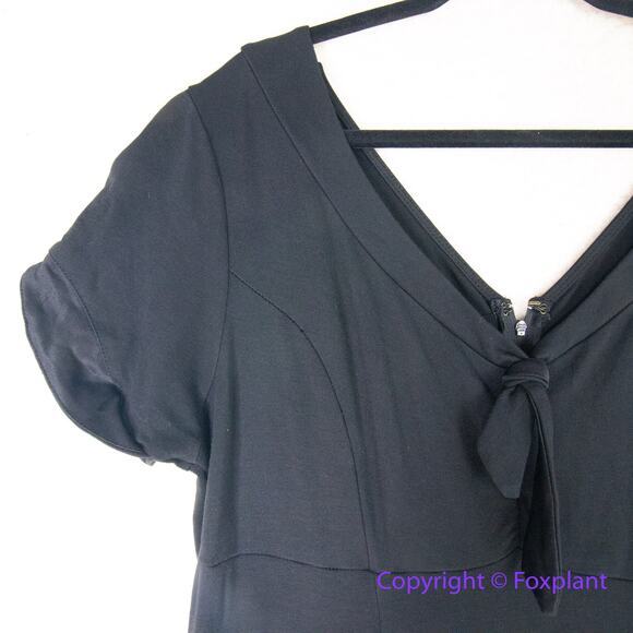 Unique Vintage black fit and flare dress short sleeves with tie bow, size 2XL - Picture 7 of 14